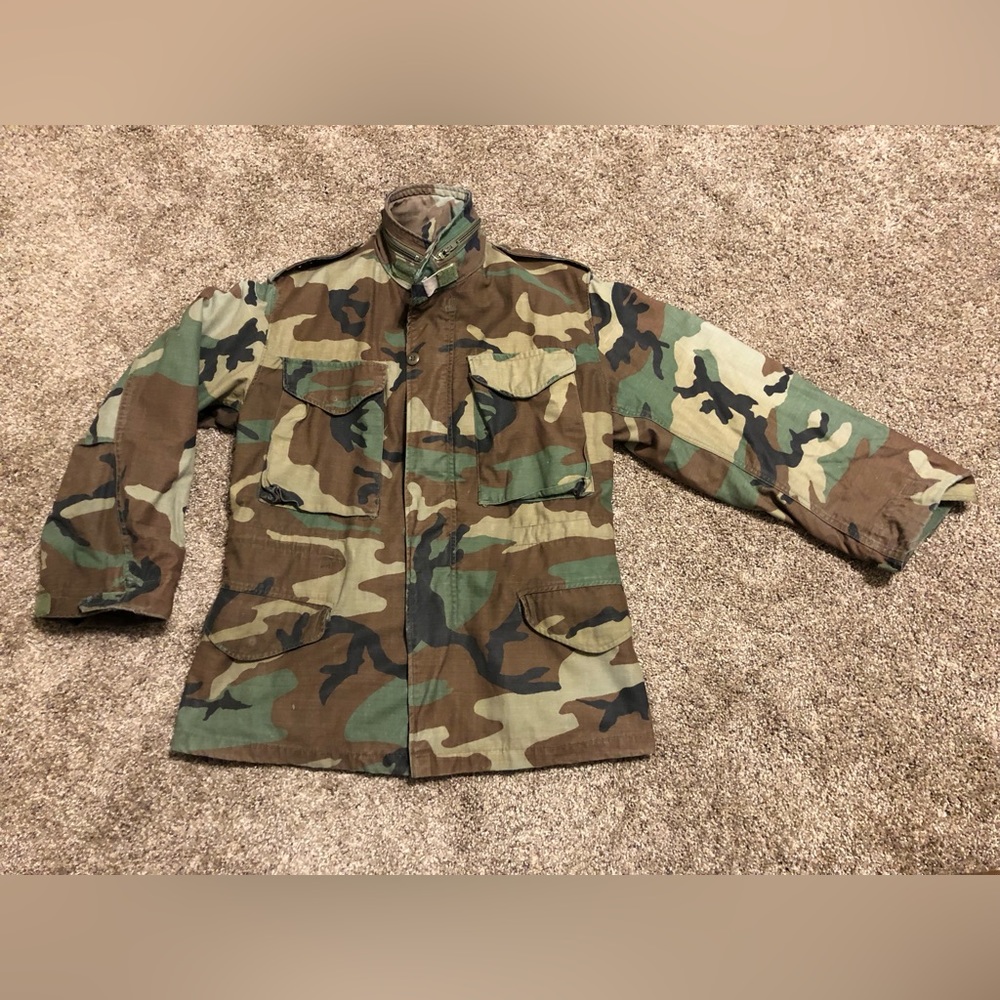 Army M65 Woodland Camo Field Jacket Coat Cold Weather Small-Short w/ hood READ!